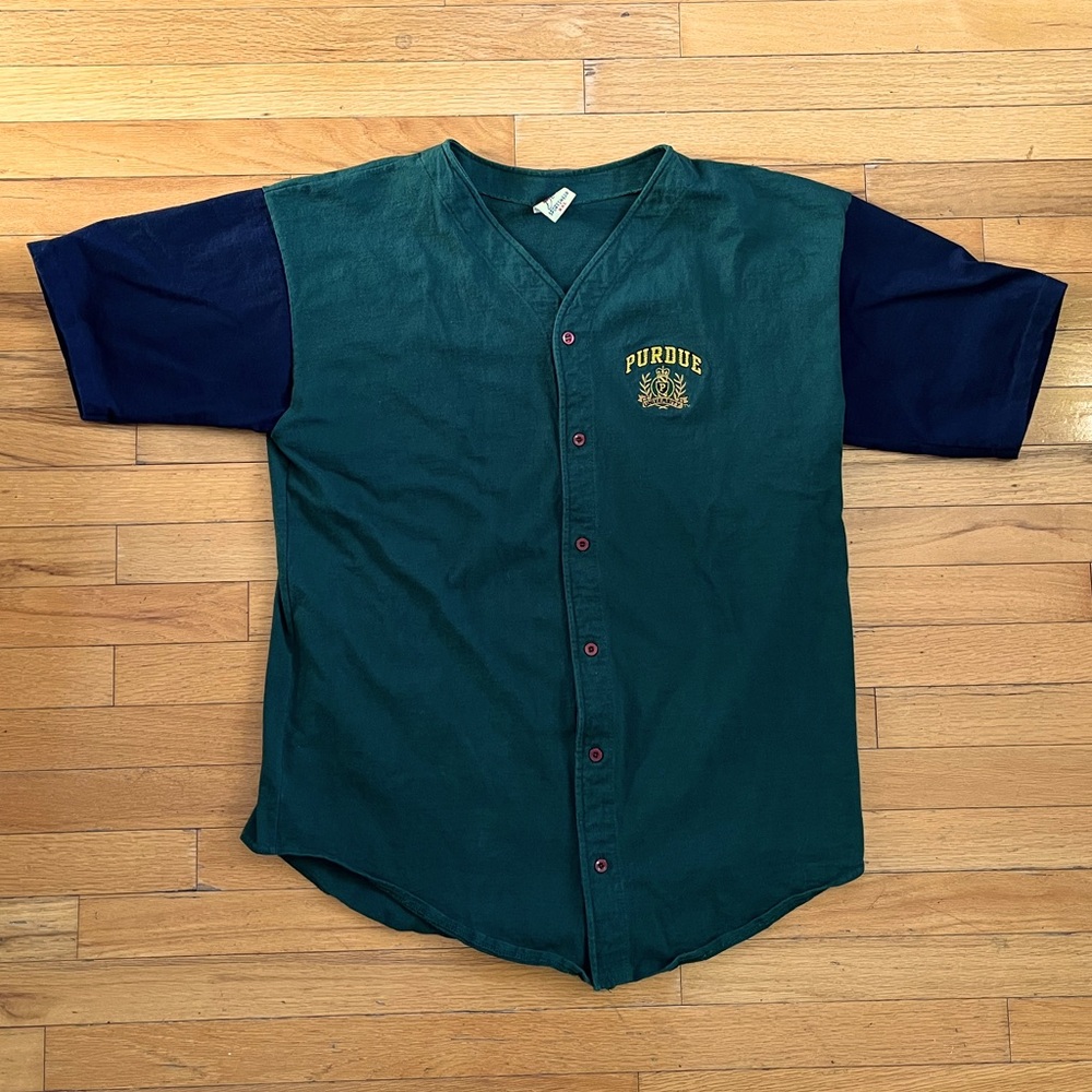 VTG BOA Sports Purdue Boilermakers Baseball Jersey Colorblock Logo Navy Green